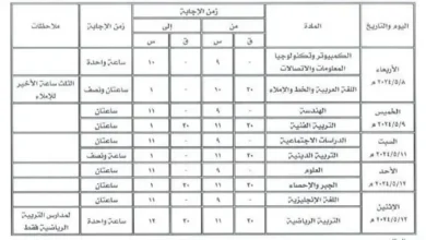 جدول امتحانات الصف الثالث الإعدادي