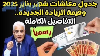 زيادة معاشات شهر يناير