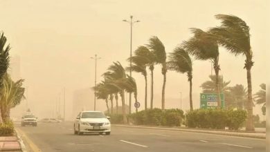 استمرار تأثير الرياح النشطة المثيرة للغبار على أربع مناطق مختلفة.