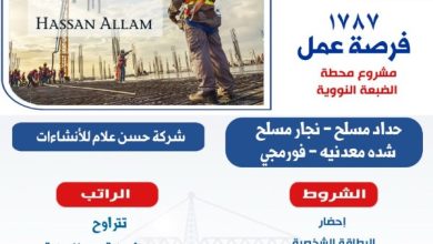 1787 فرصة عمل جديدة بمشروع محطة الضبعة النووية للشباب المصري