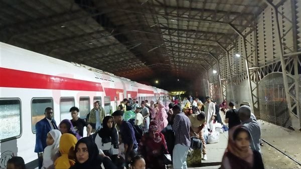 940 سودانيا يصلون محطة قطارات ميناء السد بأسوان عائدين لوطنهم