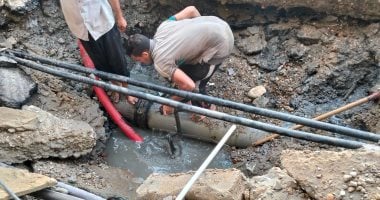 كسر خط مياه قطر 600 مم بشارع الجيش فى وراق الحضر بالجيزة