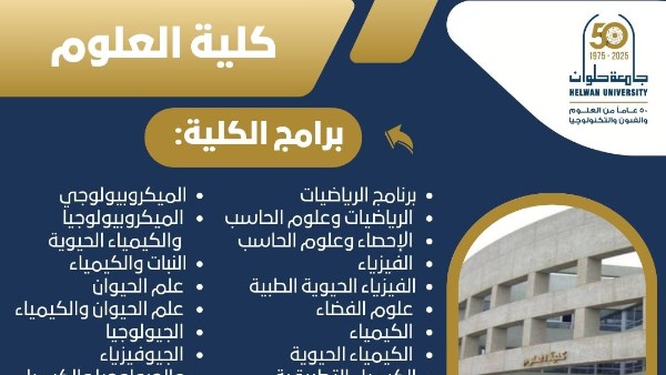 كلية علوم جامعة حلوان تكشف عن برامجها الجامعية لعام 2025